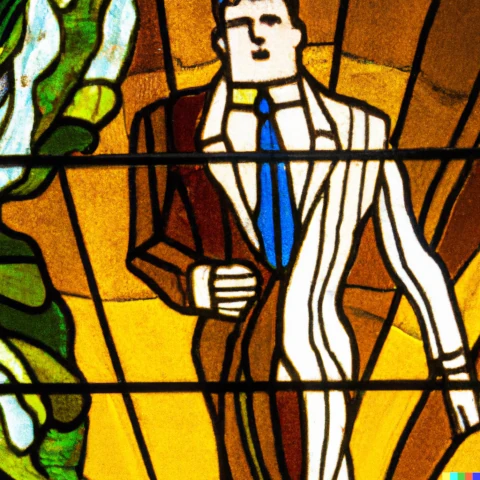 Business man in stained glass window